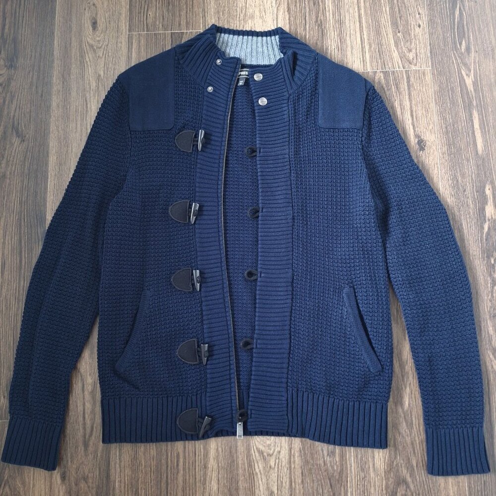 💙 Express 100% Cotton Sweater Jacket Size L/XL Preppy Cottage Fishermancore